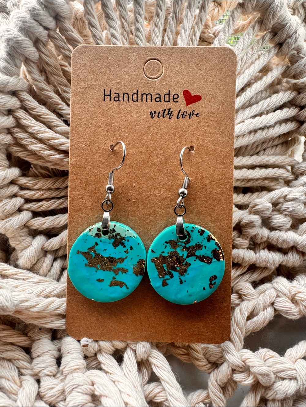 Turquoise Gold Accent Round Dangle Earrings